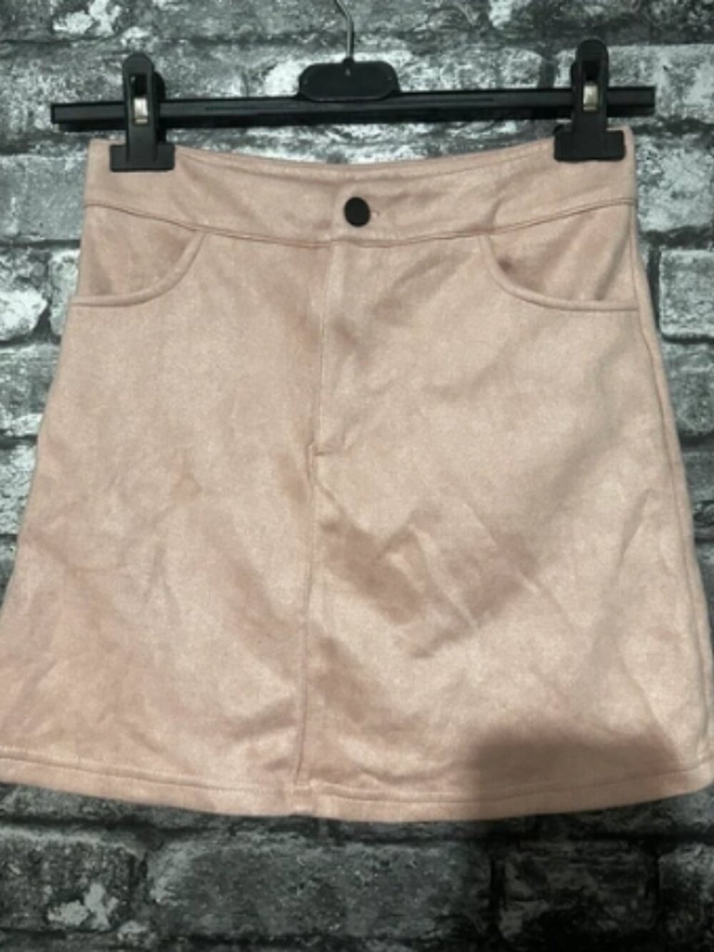 Khaki pink suede short skirt